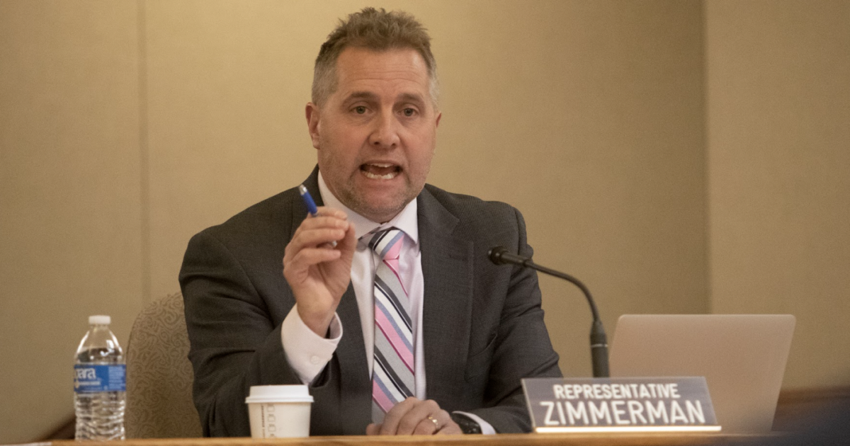 Rep. Shannon Zimmerman speaking at desk