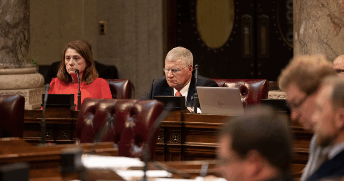 Wisconsin Republicans Mary Felzkowski and Howard Marklein sitting in the Assembly Chamber