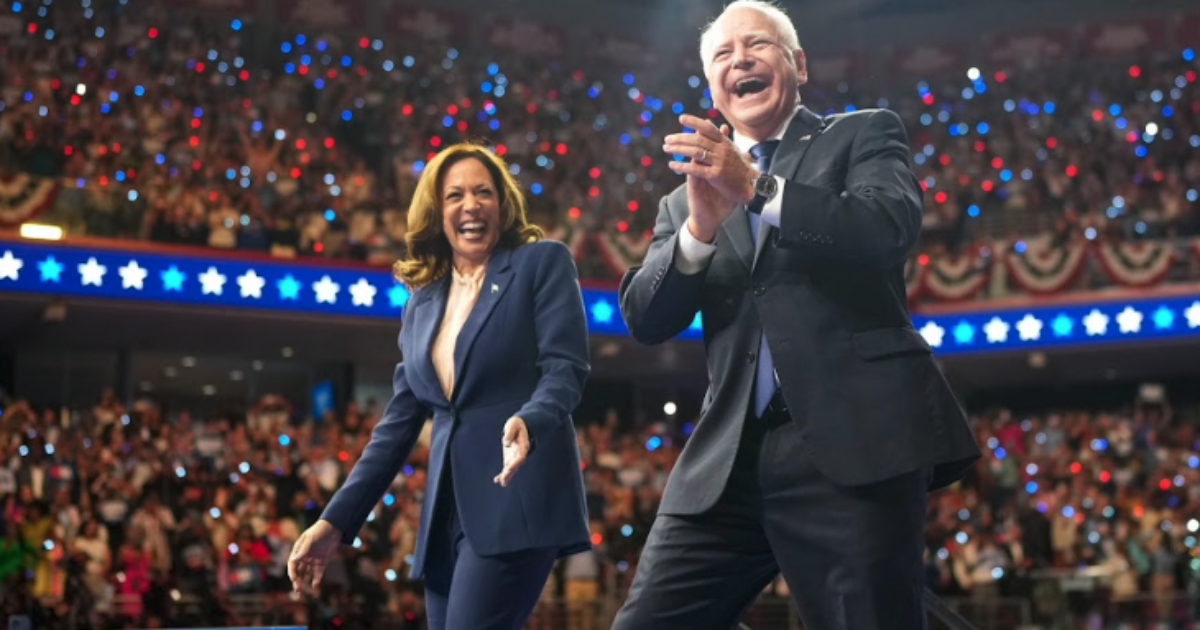 kamala harris and tim walz at the dnc