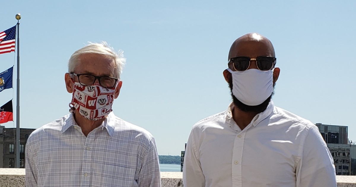 tony evers and mandela barnes wearing masks