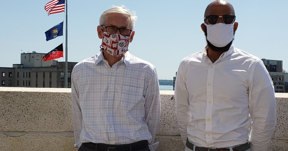 tony evers and mandela barnes wearing masks